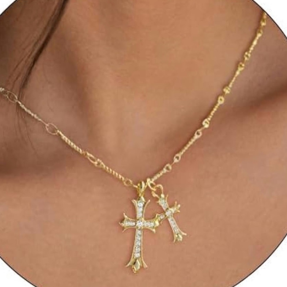 Elegant 14-k plated Gold Cross Pendant Necklace
